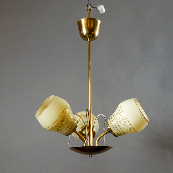 Korumo 1950-luvun vintage-kattovalaisin, messinki & lasi