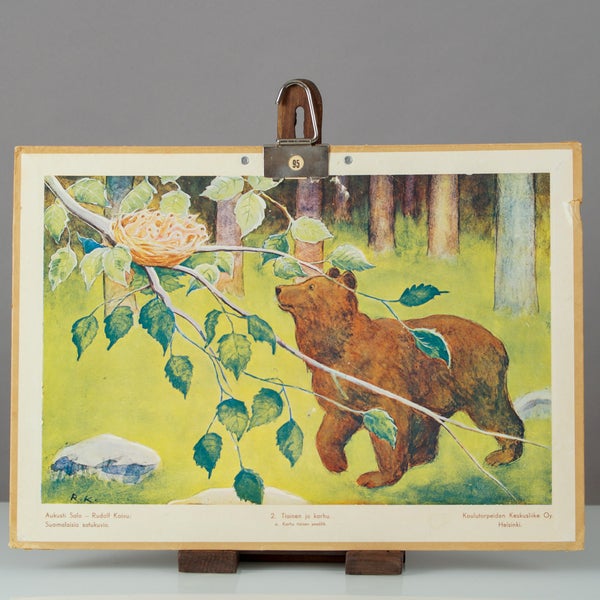 Vintage koulutaulu &ndash; Tiainen ja karhu