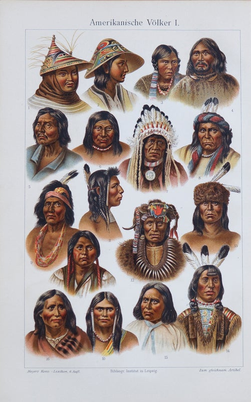 Amerikan alkuper&auml;iskansojen muotokuvat - kromolitografia (1900-luvun alku)