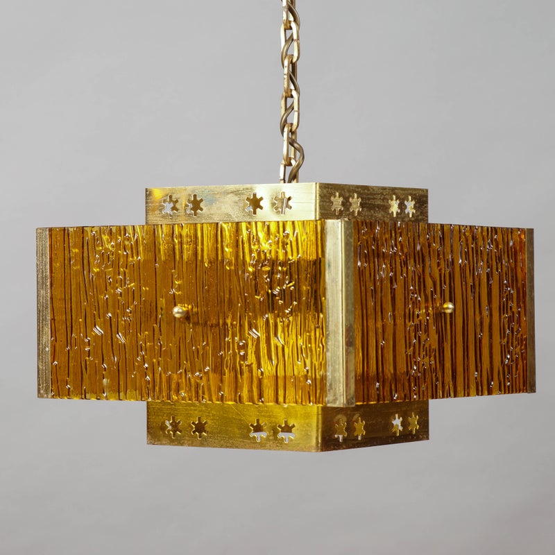 Vintage-kattovalaisin messinki&auml; ja j&auml;&auml;kuvioitua lasia