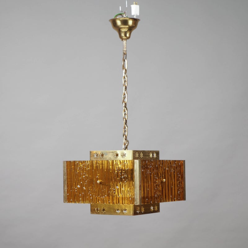 Vintage-kattovalaisin messinki&auml; ja j&auml;&auml;kuvioitua lasia