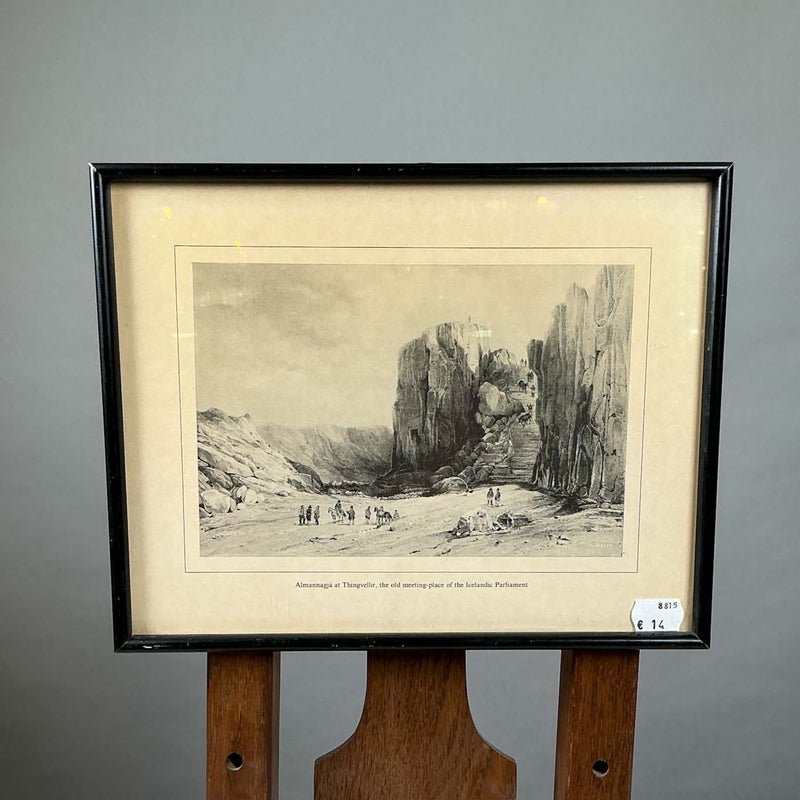 Kehystetty vanha litografia &ndash; Pingvellir, Islanti