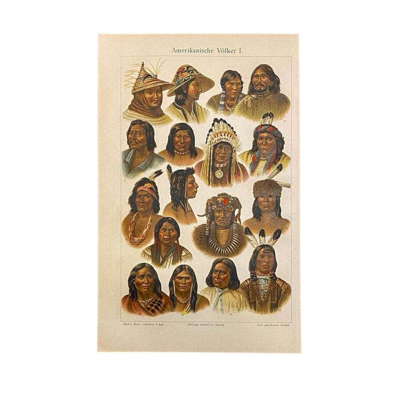 Vanha v&auml;rilitografia  Amerikanische V&ouml;lker I. (1900-luvun alku)